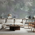 Birds in the Fog Blue Mural Wallpaper - room preview 03