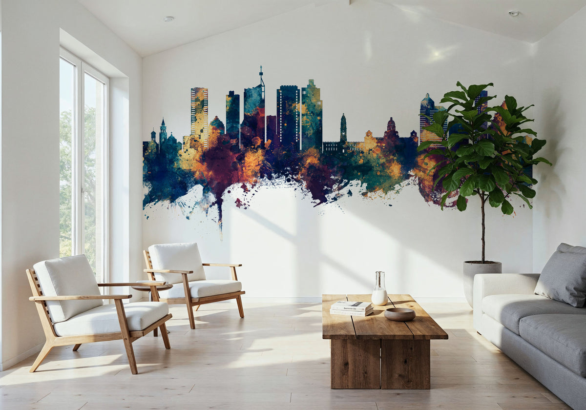 Durban South Africa Skyline Blue & Bronze Mural Wallpaper - room preview 03