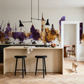 Portsmouth England Skyline Purple & Gold Mural Wallpaper - room preview 03