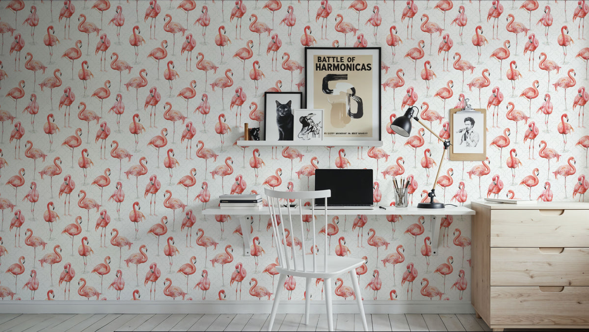 Flamingo Goals White Mural Wallpaper - room preview 03