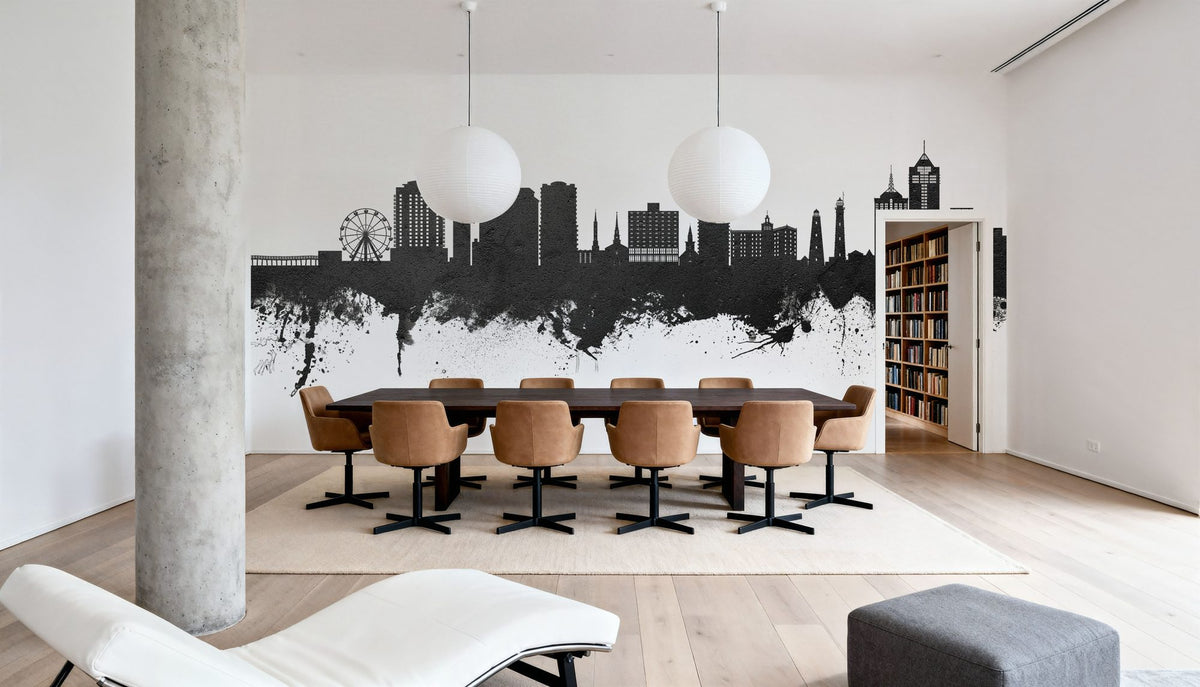 Virginia Beach Skyline Black & White Mural Wallpaper - room preview 03