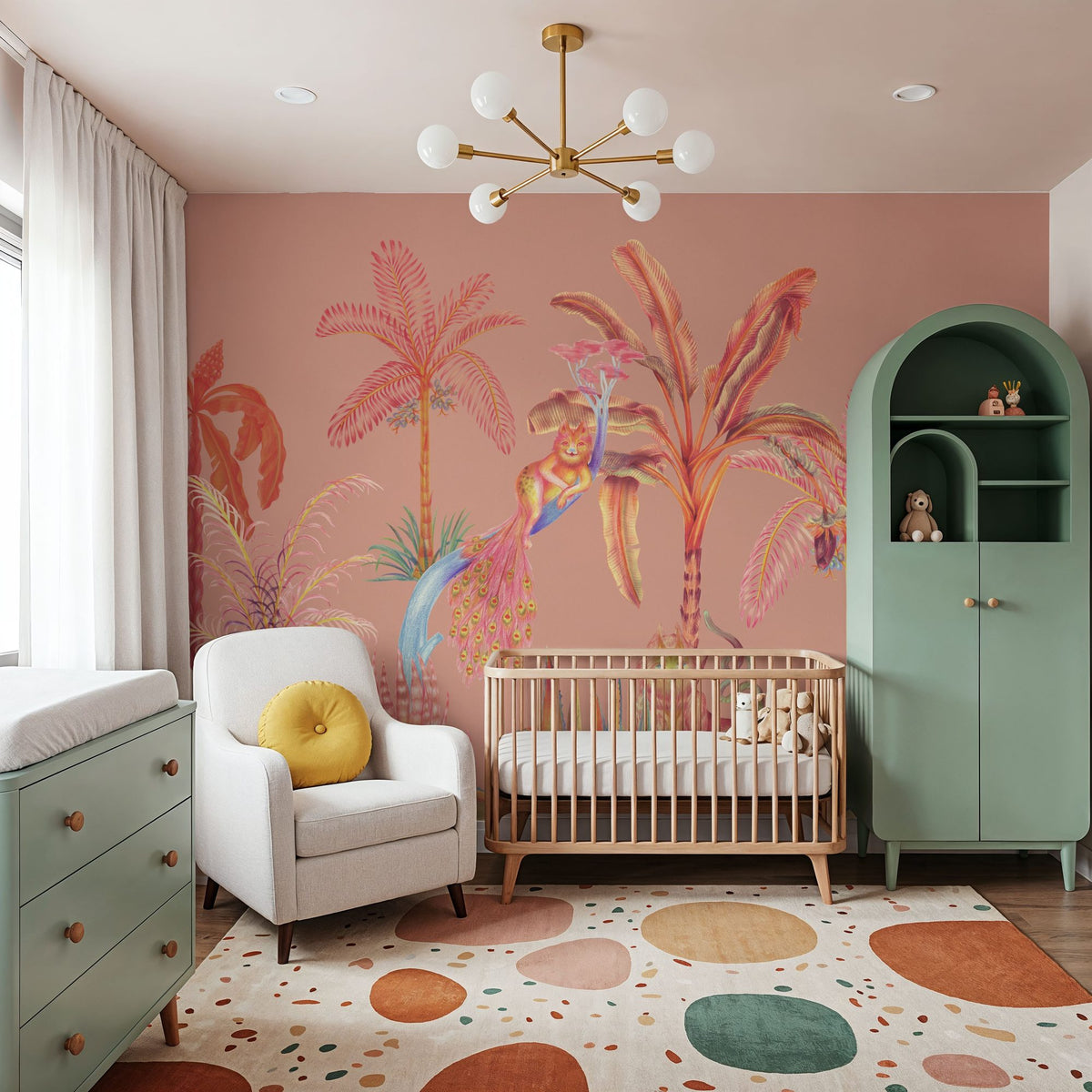 Colorful Jungle, Peach Mural Wallpaper - room preview 03