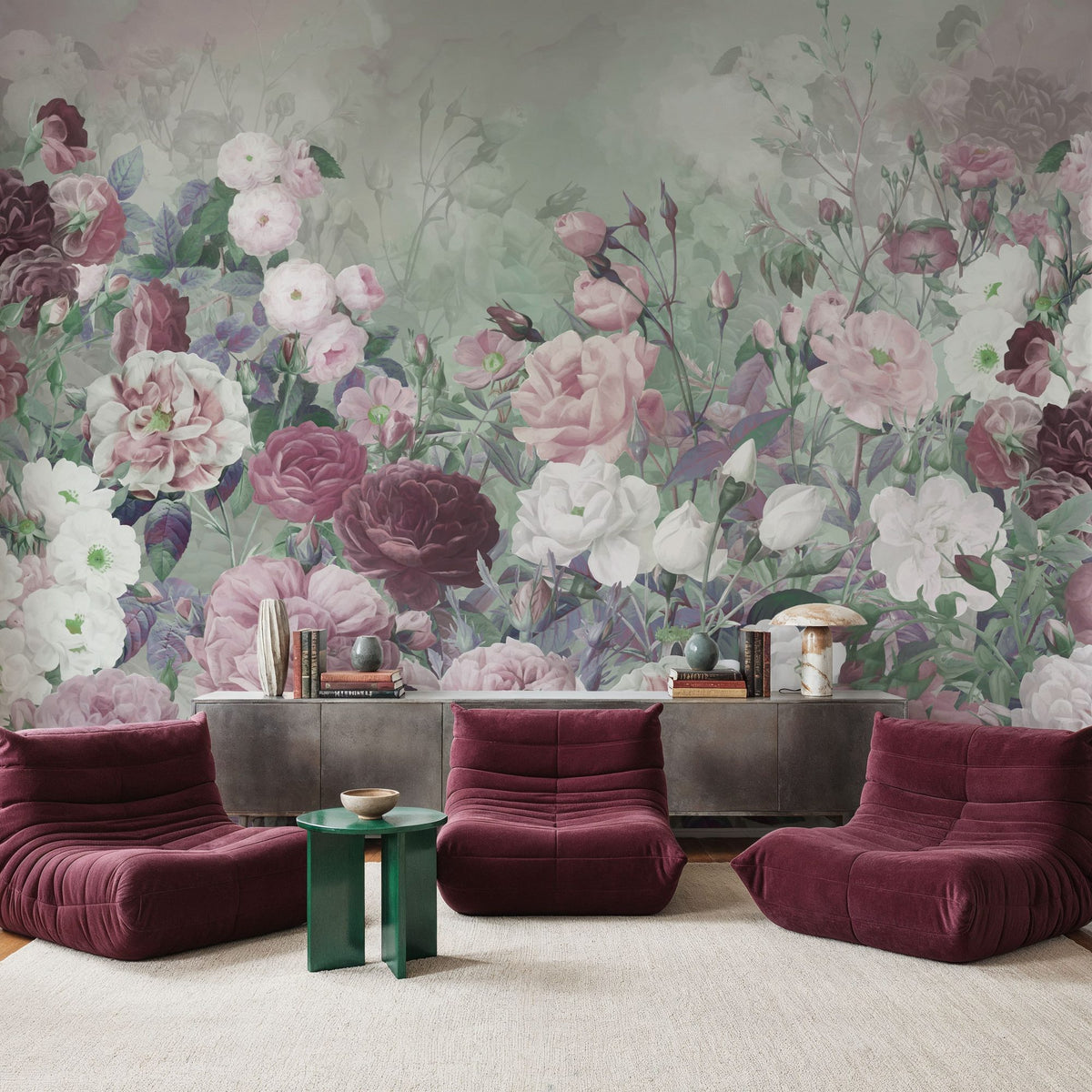 Rose Garden Green Mural Wallpaper - room preview 03