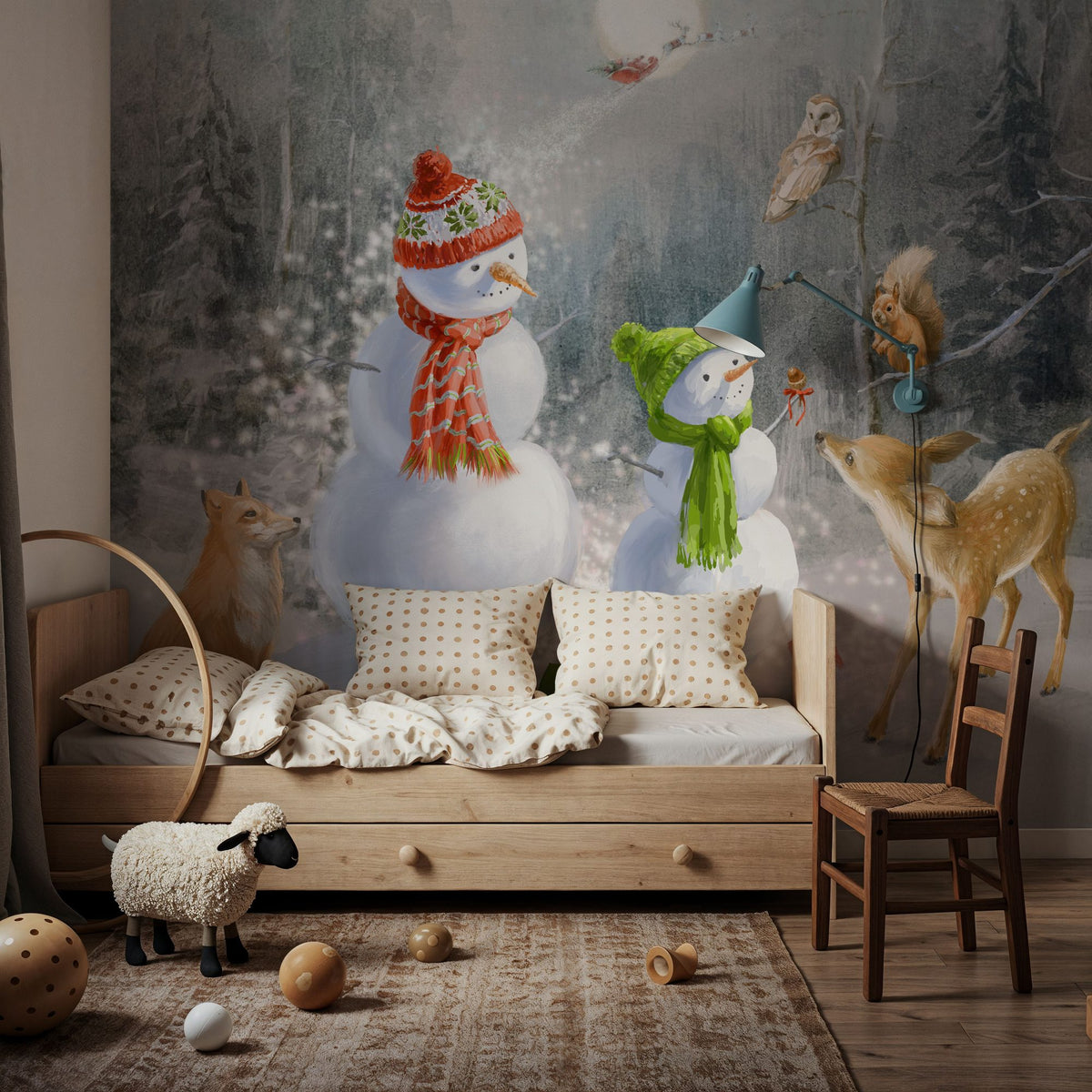 Woodland Snowmen Mural Wallpaper - room preview 03