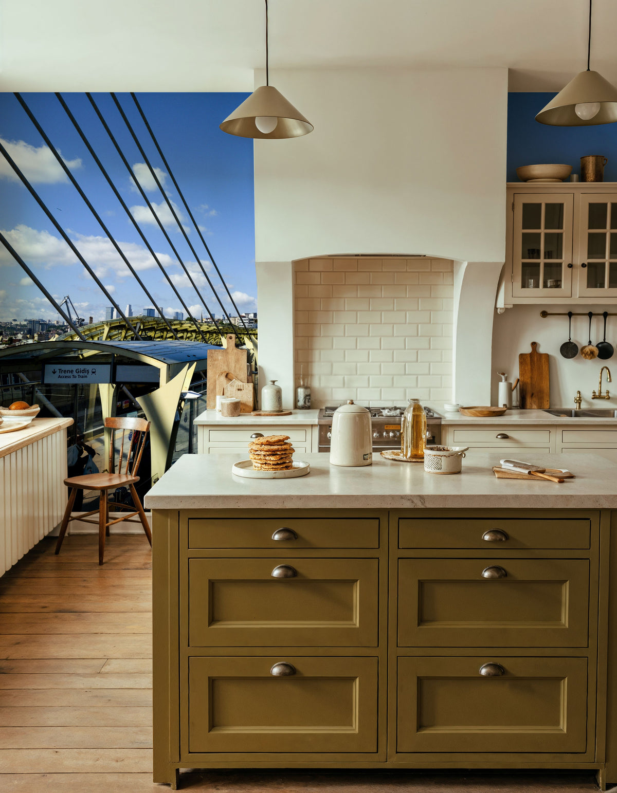 Urban Bridge Crossing Mural Wallpaper - room preview 03