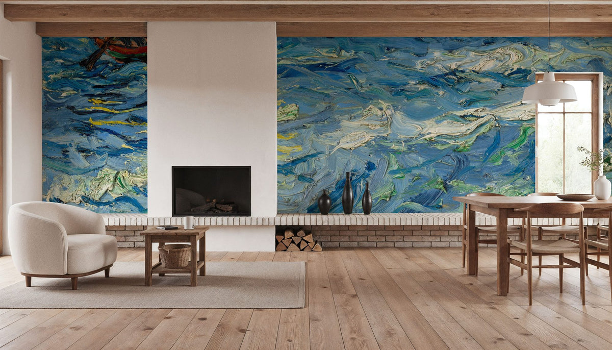 Seascape At Saintes-Maries Mural Wallpaper - Blue Tone - room preview 03