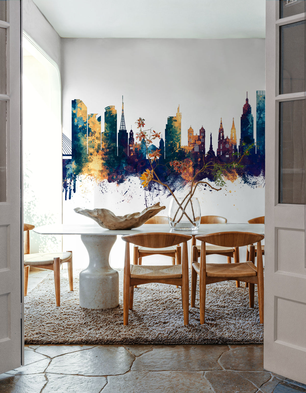 São Paulo Brazil Skyline Blue & Bronze Mural Wallpaper - room preview 03