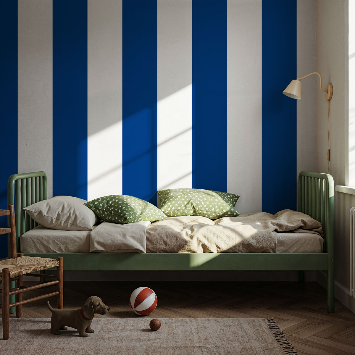 Scalloped Circus Stripes, Blueberry Mural Wallpaper - room preview 03