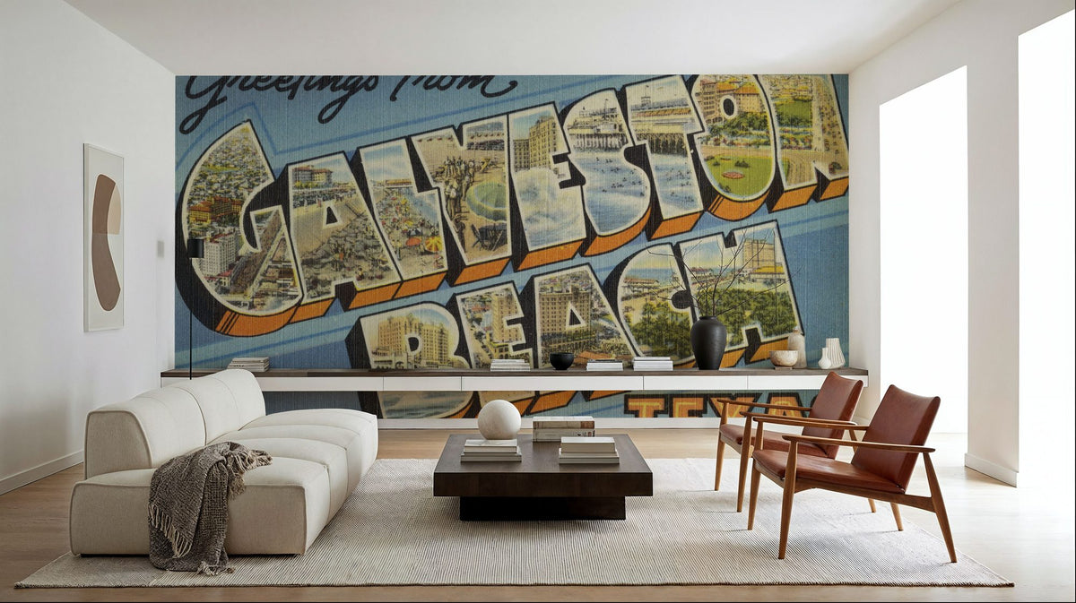 Greetings From Galveston Beach Mural Wallpaper - room preview 03
