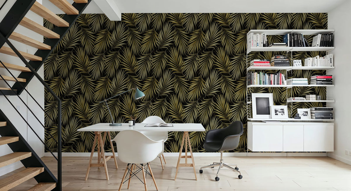 Bright Palms Pattern, Yellow Mural Wallpaper - room preview 03