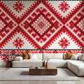 Pixel Embroidery Red Mural Wallpaper - room preview 03