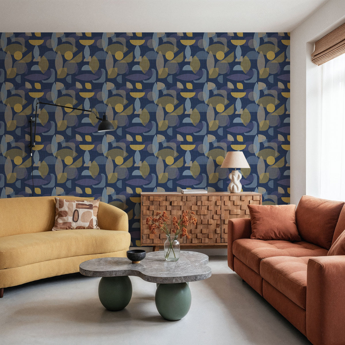 Homley Geometry, Navy Mural Wallpaper - room preview 03