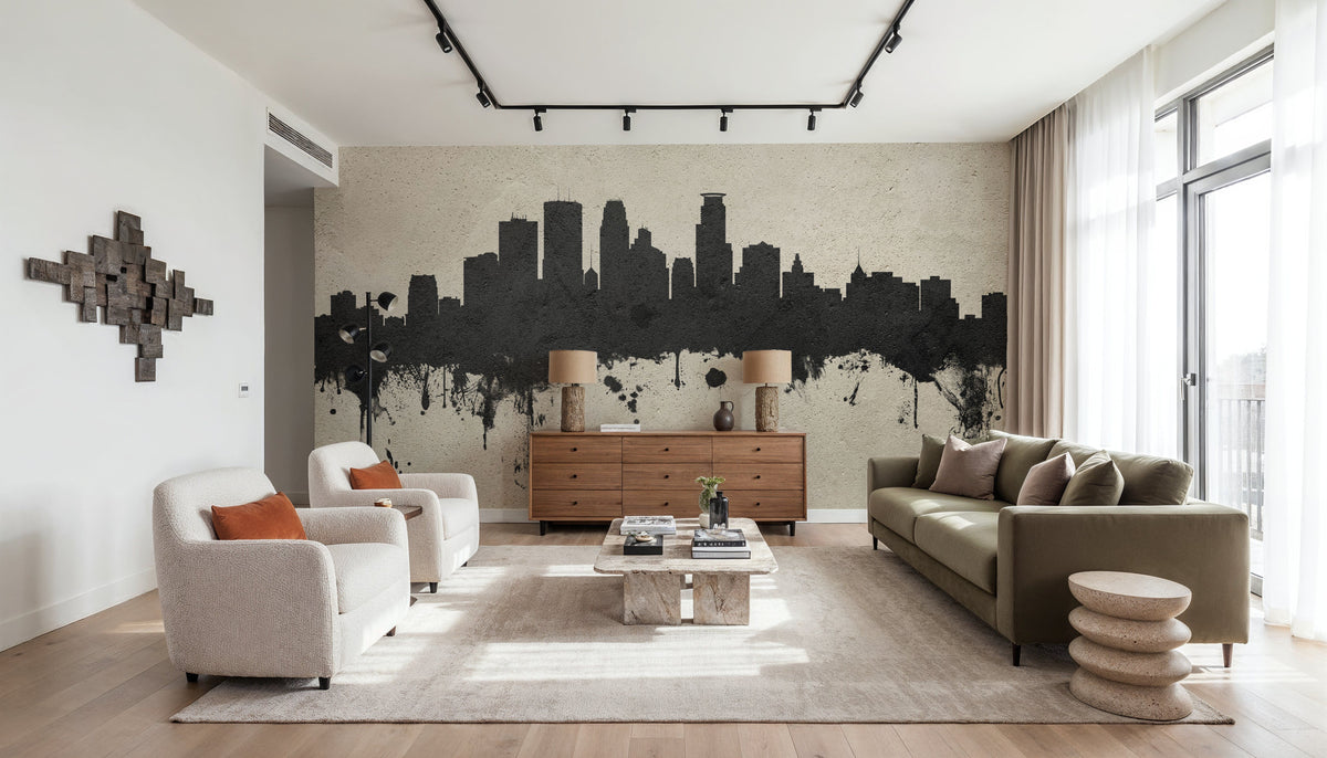 Minneapolis Minnesota Skyline Concrete Mural Wallpaper - room preview 03
