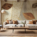 Bohemian Leaves IV Neutral Mural Wallpaper - room preview 03