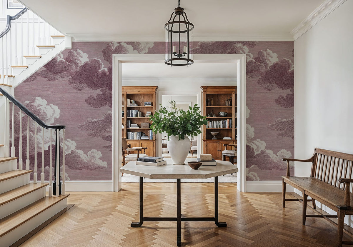 Intaglio Clouds, Burgundy Mural Wallpaper - room preview 03