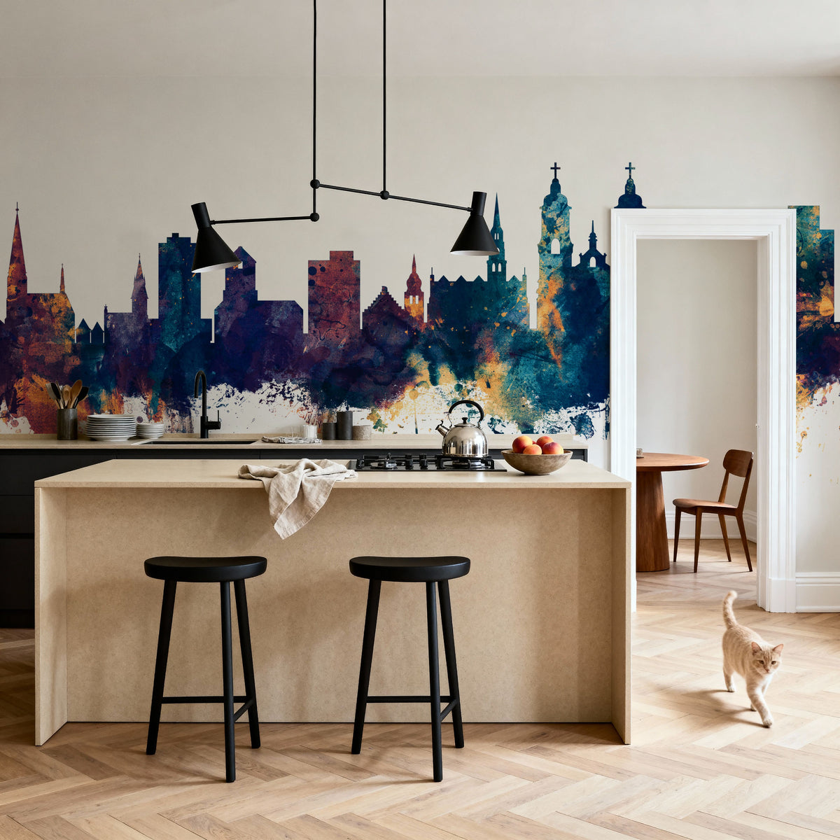 St Gallen Switzerland Skyline Blue & Bronze Mural Wallpaper - room preview 03