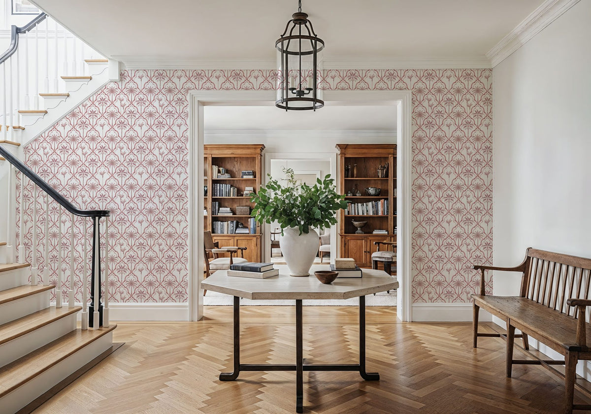 The Palm Lattice, Red Mural Wallpaper - room preview 03