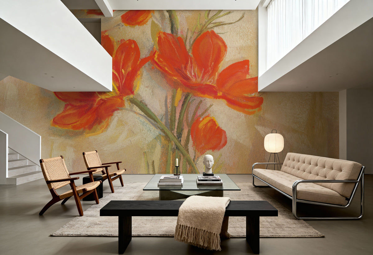 Spicy Orange Cosmos Mural Wallpaper - room preview 03