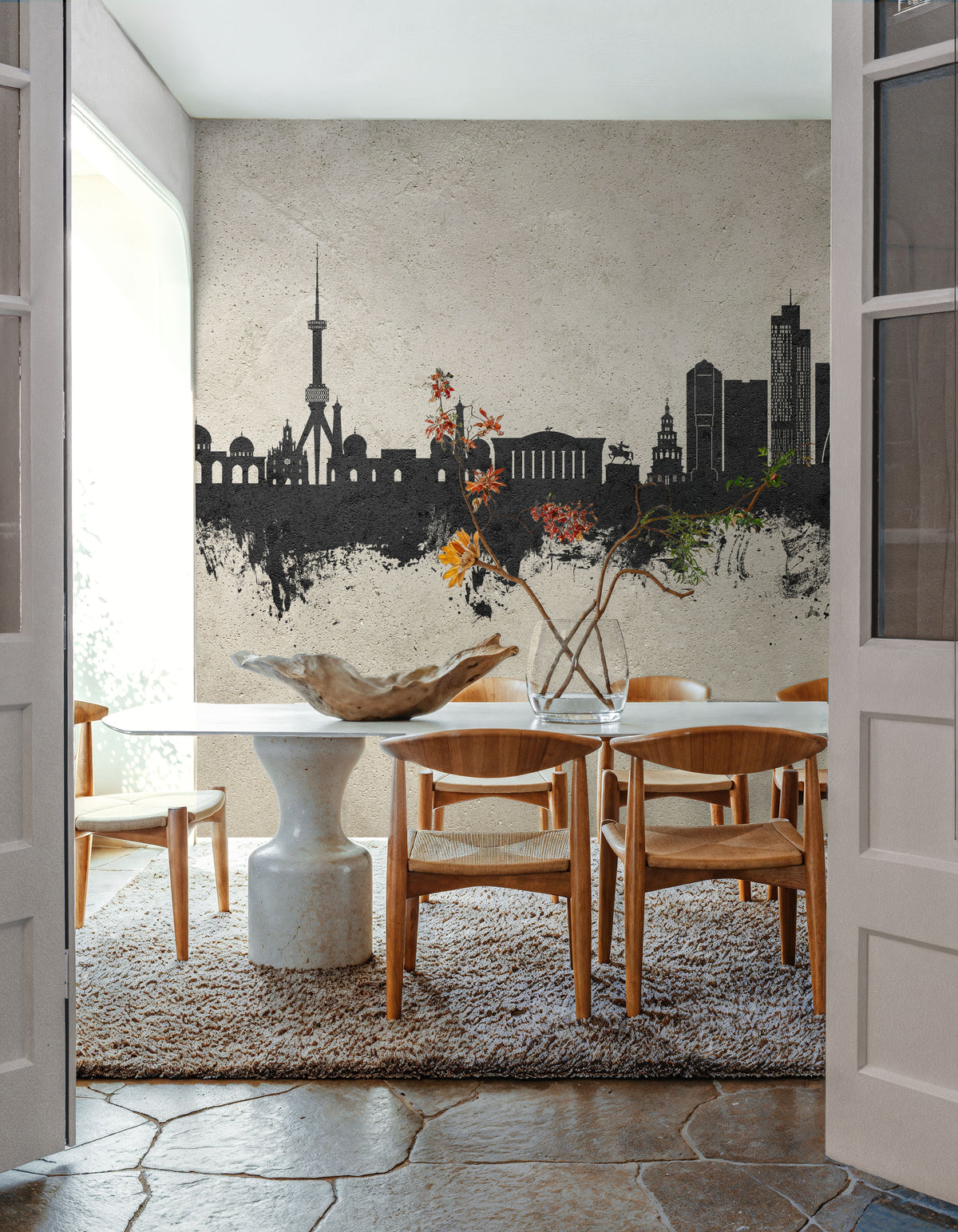 Tashkent Uzbekistan Skyline Concrete Mural Wallpaper - room preview 03