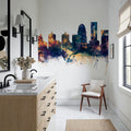 Louisville Kentucky Skyline Blue & Bronze Mural Wallpaper - room preview 03