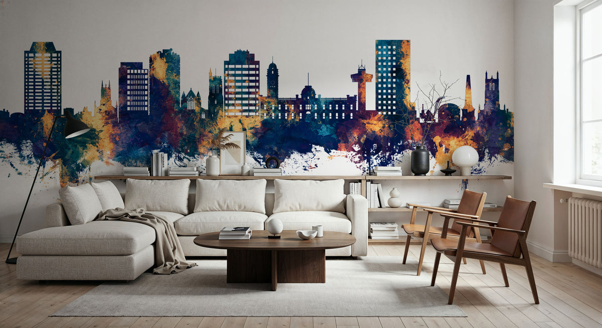 Hobart Australia Skyline Blue & Bronze Mural Wallpaper - room preview 03