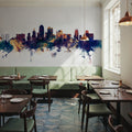 Kansas City Missouri Skyline Blue & Bronze Mural Wallpaper - room preview 03