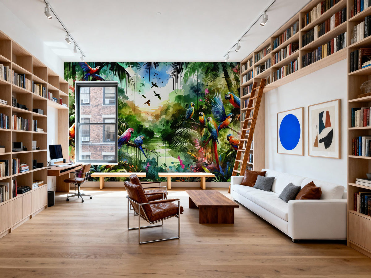 Watercolor Jungle Mural Wallpaper - room preview 03