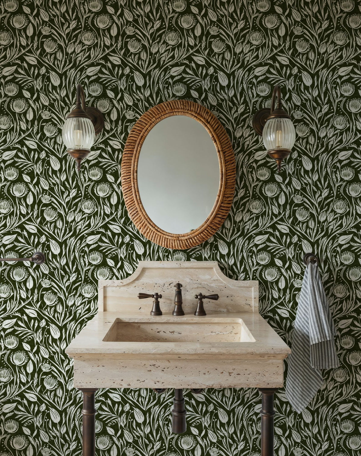 Red Clovers, Forest Green Mural Wallpaper - room preview 03