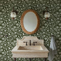 Red Clovers, Forest Green Mural Wallpaper - room preview 03