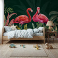 Shy Flamingos Dark Mural Wallpaper - room preview 03