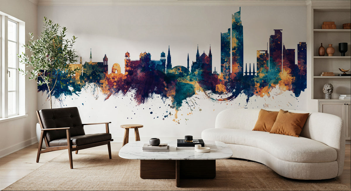 Karachi Pakistan Skyline Blue & Bronze Mural Wallpaper - room preview 03