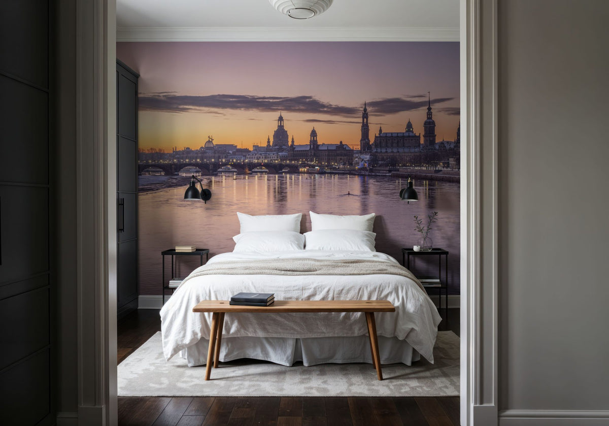 Twilight Bridge Reflection Mural Wallpaper - room preview 03