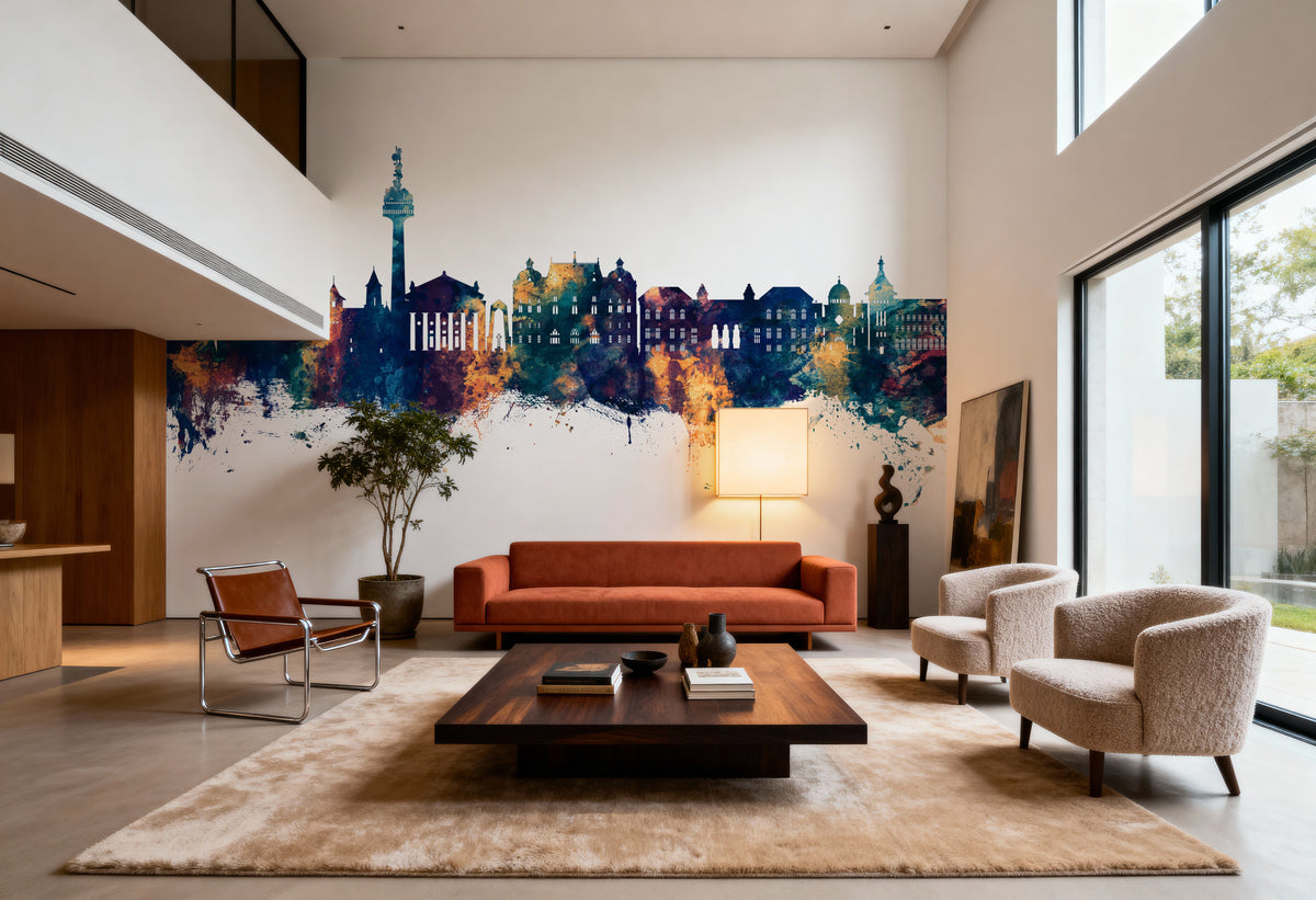 Galaţi Romania Skyline Blue & Bronze Mural Wallpaper - room preview 03