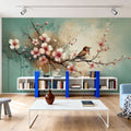 Cherry Blossoms Whispers on Teal Breeze Mural Wallpaper - room preview 03