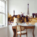 Paris Skyline Purple & Gold Mural Wallpaper - room preview 03