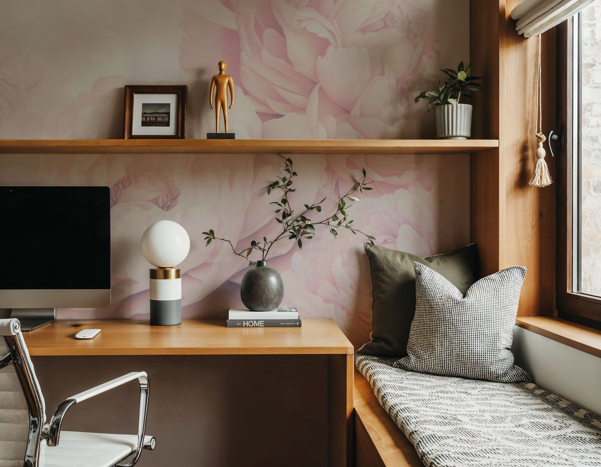 Transcendent Peony, Dusty Pink Mural Wallpaper - room preview 03