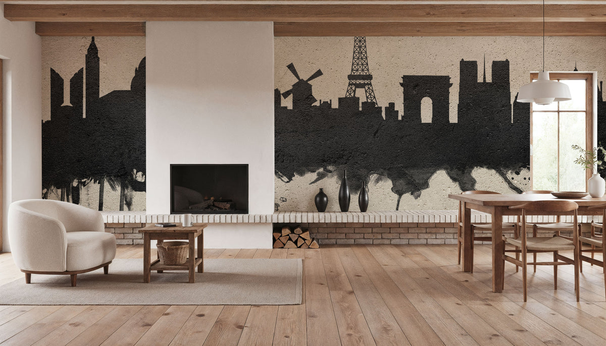 Paris Skyline Concrete Mural Wallpaper - room preview 03