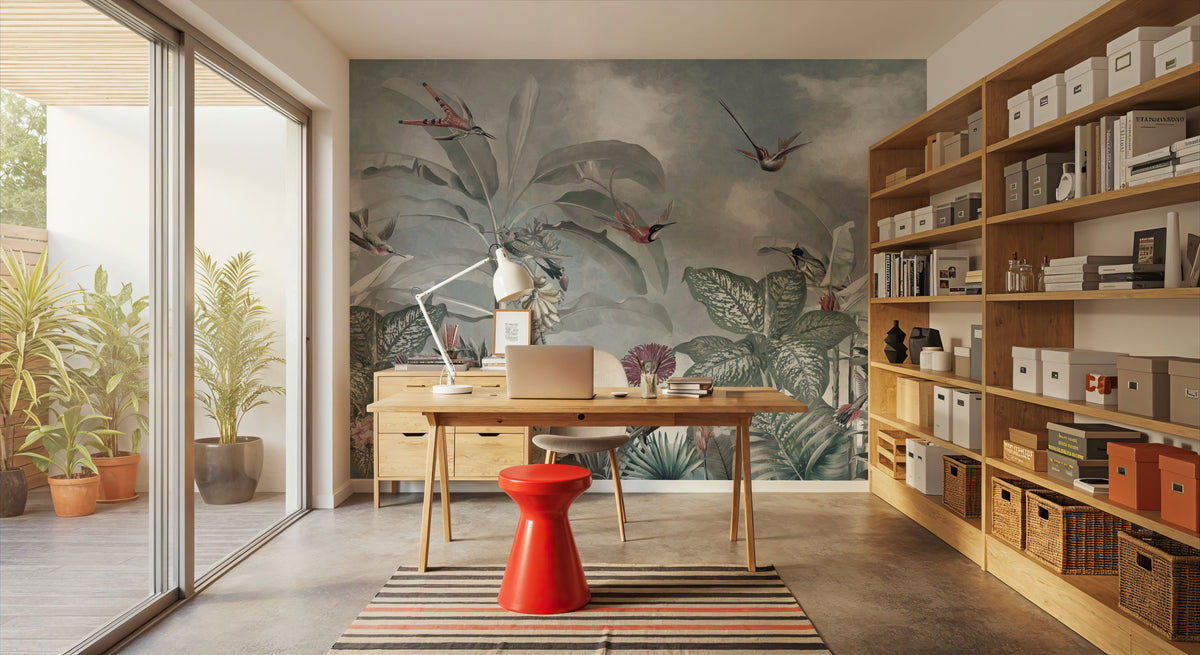 Birds of Paradise Blue Mural Wallpaper - room preview 03