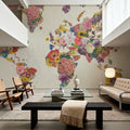 Botanical Floral Map Light Mural Wallpaper - room preview 03