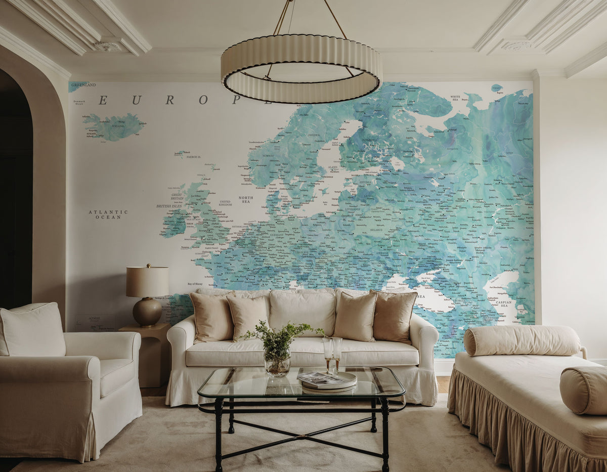 Europe Map Detailed - Maizah Mural Wallpaper - room preview 03