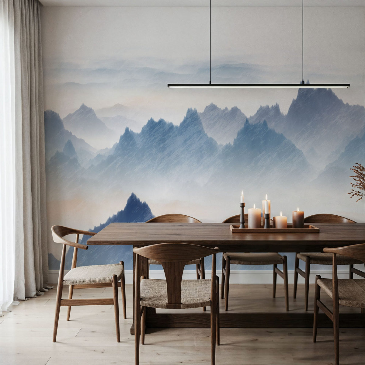 Mountain Landscape Brush Mural Wallpaper - room preview 03