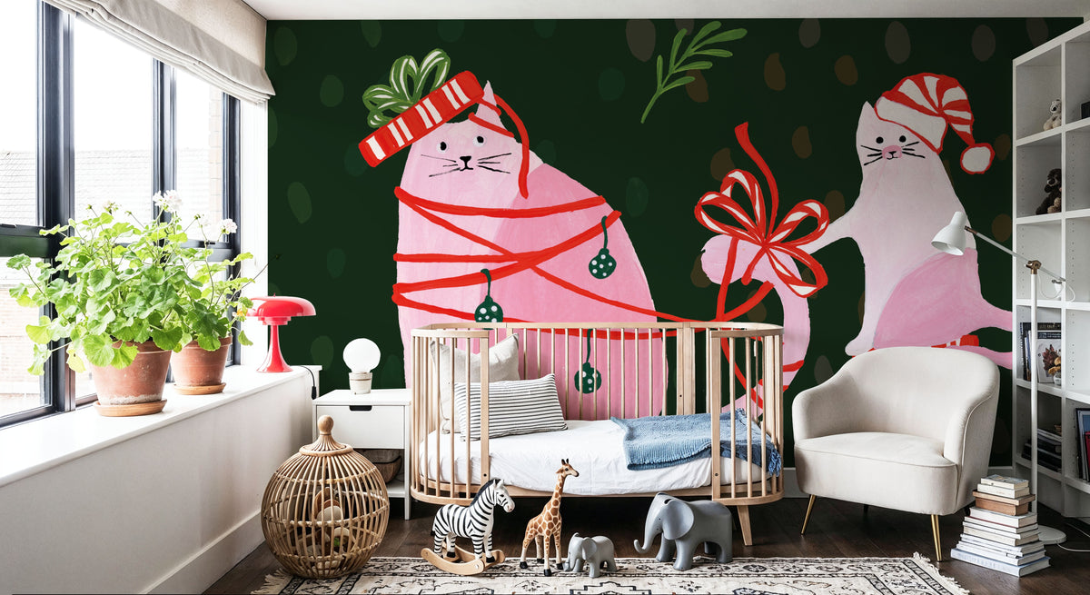 Mischief Kitty Christmas IV Mural Wallpaper - room preview 03
