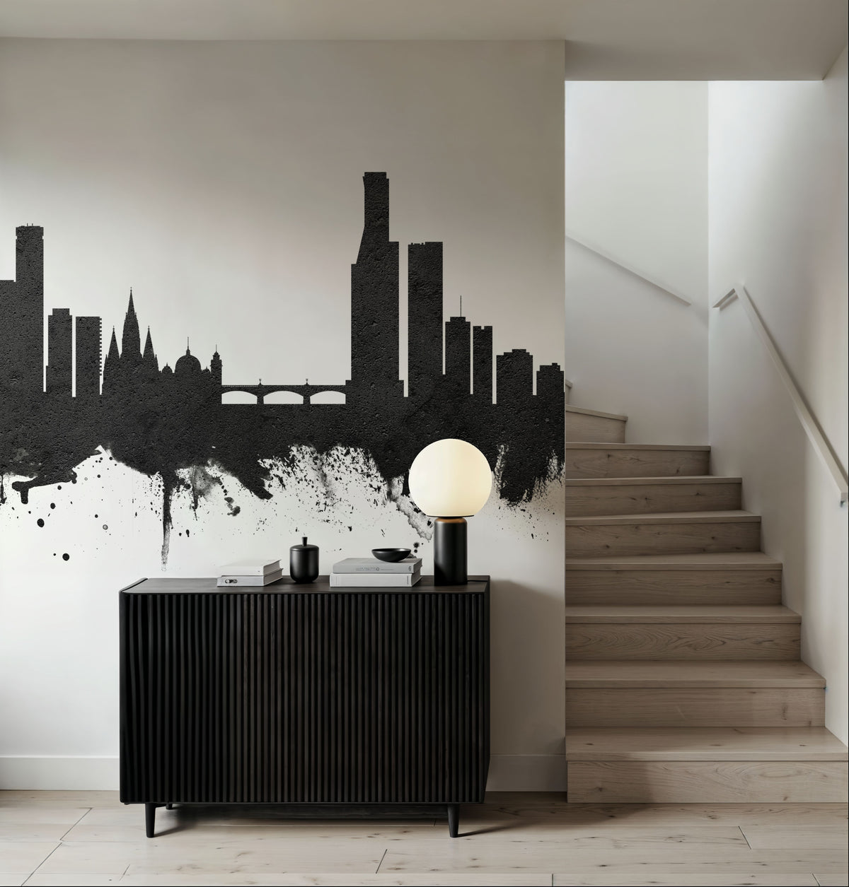 Melbourne Australia Skyline Black & White Mural Wallpaper - room preview 03