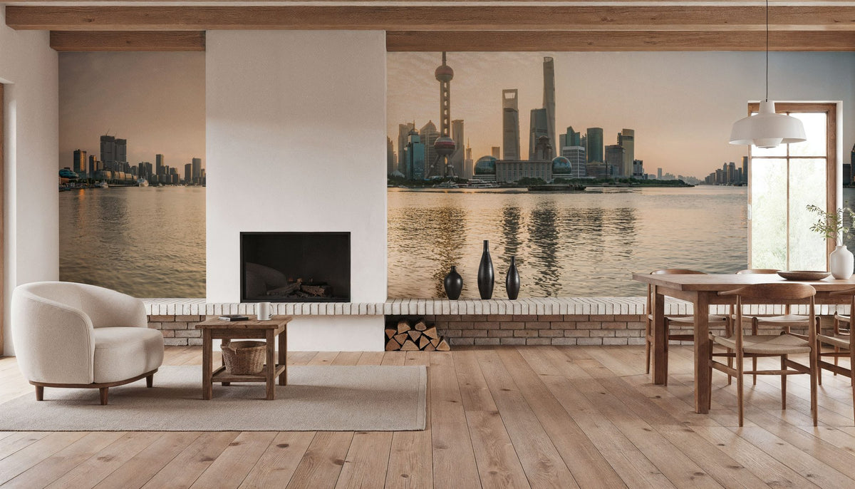Pudong Sunrise Yellow Mural Wallpaper - room preview 03