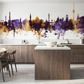 Stuttgart Germany Skyline Purple & Gold Mural Wallpaper - room preview 03