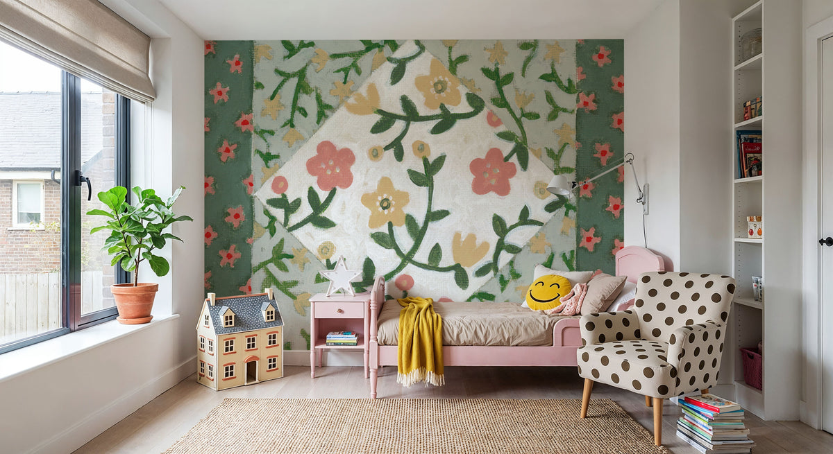 Quilted Floral I Mural Wallpaper - room preview 03