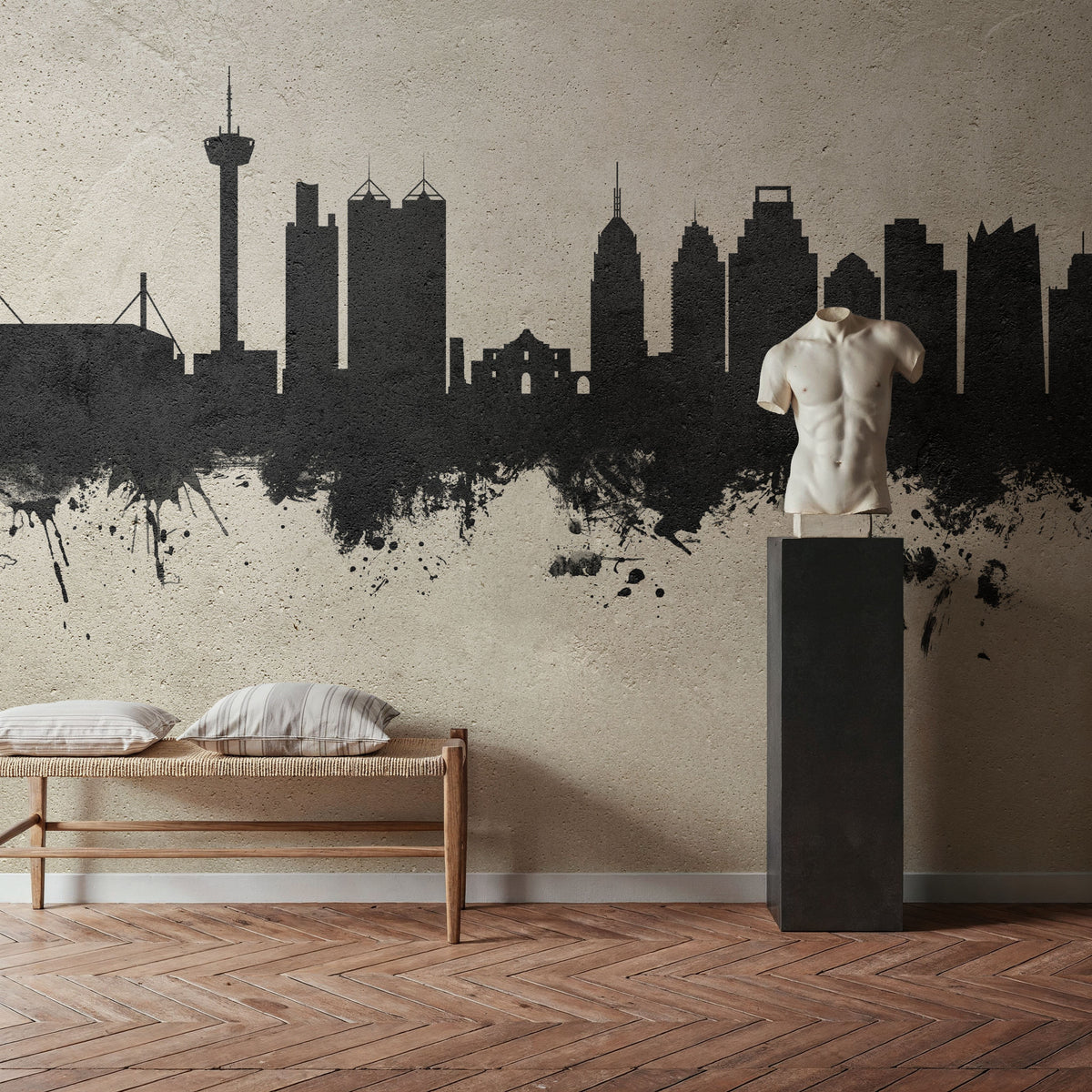 San Antonio Texas Skyline Concrete Mural Wallpaper - room preview 03
