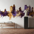 Saint Paul Minnesota Skyline Purple & Gold Mural Wallpaper - room preview 03