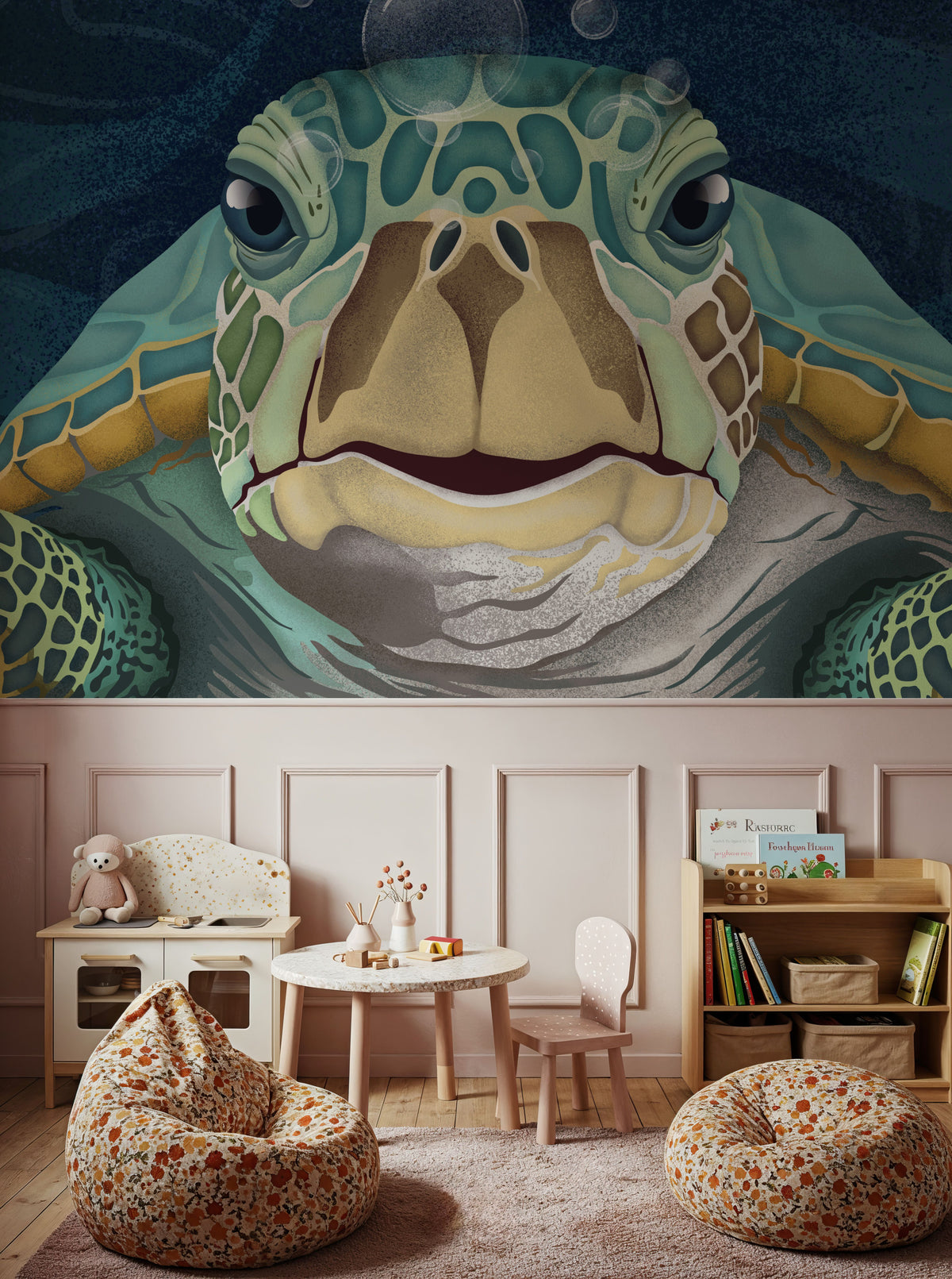 Hello Turtle, Aqua Mural Wallpaper - room preview 03