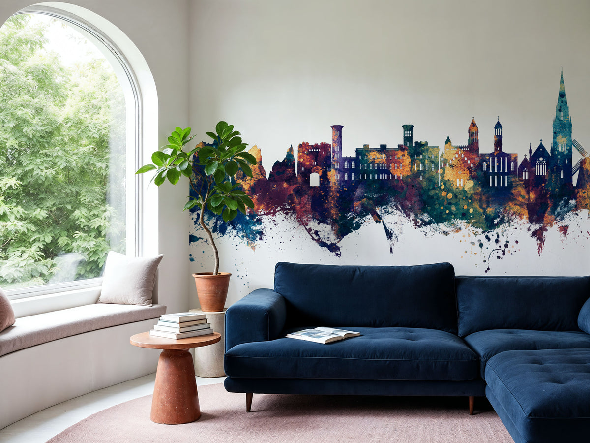 Isle of Wight England Skyline Blue & Bronze Mural Wallpaper - room preview 03